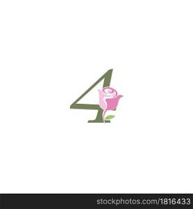 Number 4 with rose icon logo vector template illustration