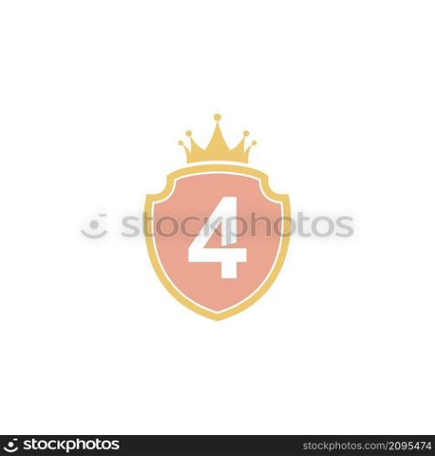 Number 4 with shield icon logo design illustration vector