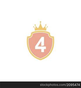 Number 4 with shield icon logo design illustration vector