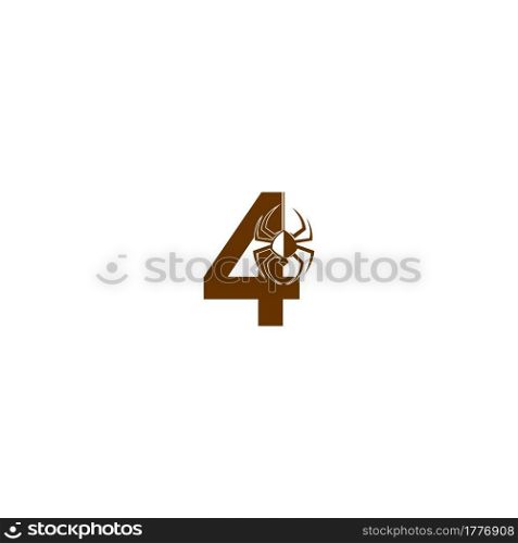 Number 4 with spider icon logo design template vector