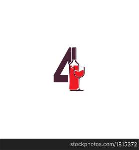 Number 4 with wine bottle icon logo vector template