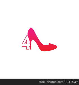 Number 4 with Women shoe, high heel logo icon design vector template