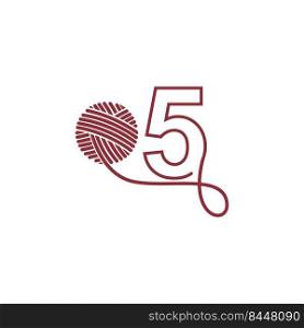 Number 5 and skein of yarn icon design illustration vector