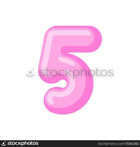 Number 5 candy font. Caramel alphabet five. lollipop lettering. Sweet ABC sign