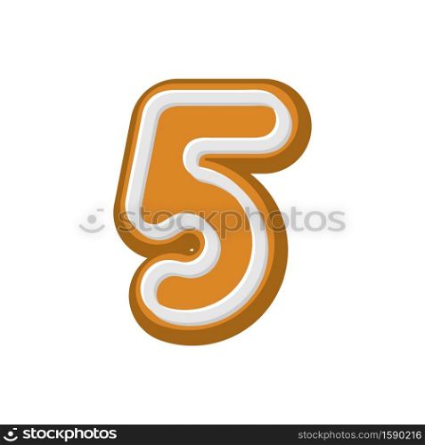 Number 5 Gingerbread font. Peppermint honey-cake ABC five. Cookies alphabet. Lettering biscuit