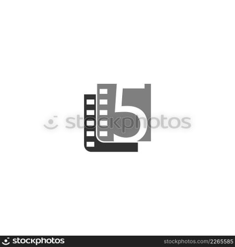 Number 5 icon in film strip illustration template vector
