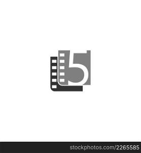 Number 5 icon in film strip illustration template vector