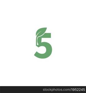 Number 5 icon leaf design concept template vector