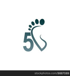 Number 5 icon logo combined with footprint icon design template