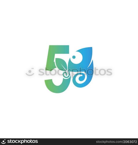 Number 5 icon with chameleon logo design template vector