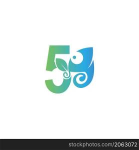 Number 5 icon with chameleon logo design template vector