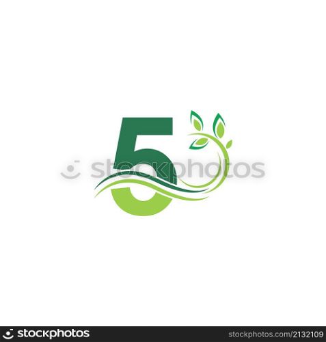 Number 5 Icon with floral logo design template illustration vector
