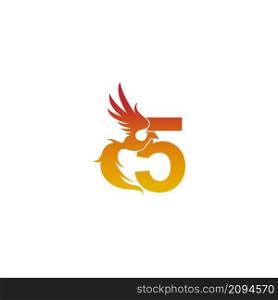 Number 5 icon with phoenix logo design template illustration