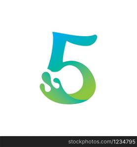 Number 5 logo design with water splash ripple template