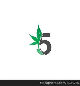 Number 5 logo icon with cannabis leaf design vector illustration