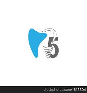 Number 5 logo icon with dental design illustration vector 