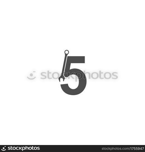 Number 5 logo icon with wrench design vector illustration