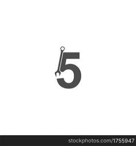 Number 5 logo icon with wrench design vector illustration