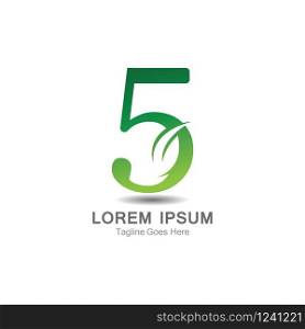 Number 5 logo with leaf concept template design