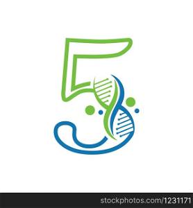 Number 5 with DNA logo Simple creative template icon