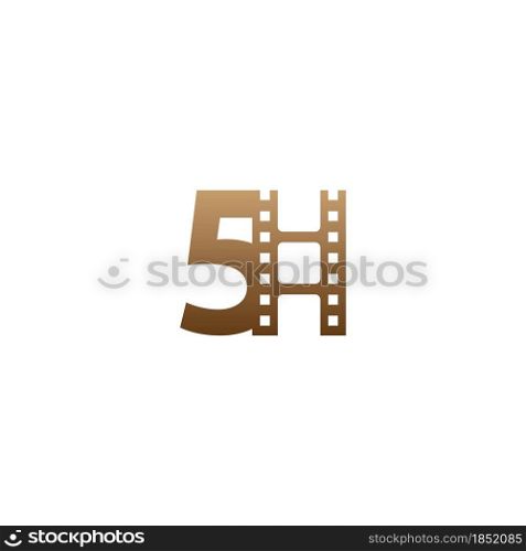 Number 5 with film strip icon logo design template illustration