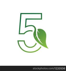 Number 5 with leaf concept logo or symbol template design