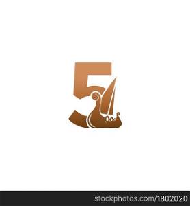 Number 5 with logo icon viking sailboat design template illustration