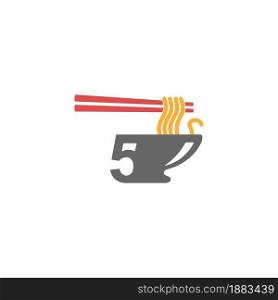 Number 5 with noodle icon logo design vector template