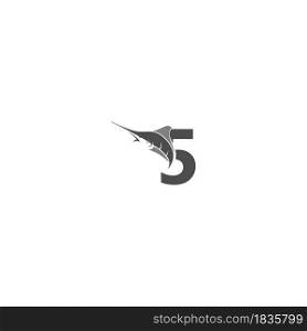 Number 5 with ocean fish icon template vector