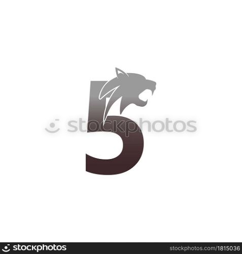Number 5 with panther head icon logo vector template