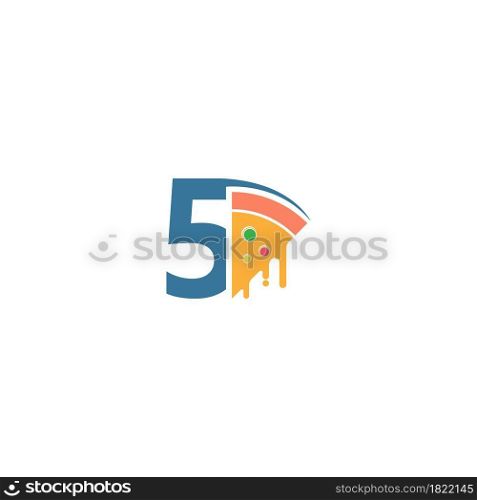 Number 5 with pizza icon logo vector template