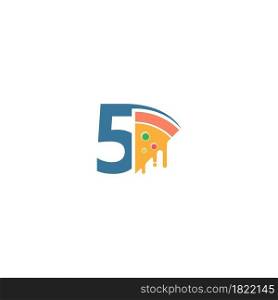 Number 5 with pizza icon logo vector template