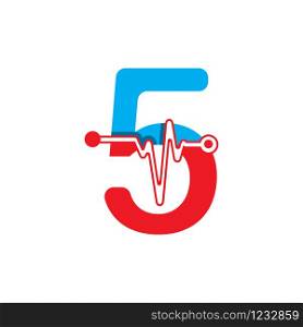 Number 5 with Pulse Logo Vector Element Symbol Template