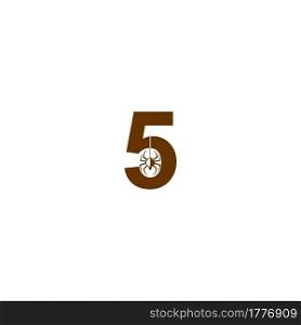 Number 5 with spider icon logo design template vector
