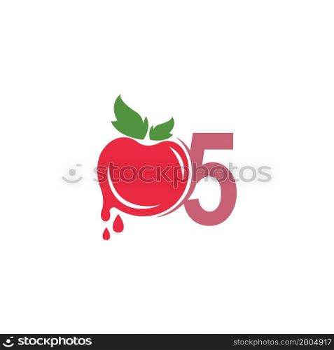 Number 5 with tomato icon logo design template illustration vector
