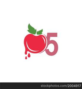 Number 5 with tomato icon logo design template illustration vector