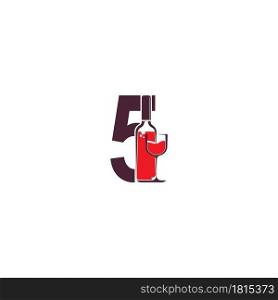 Number 5 with wine bottle icon logo vector template