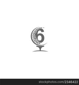 Number 6 and golf ball icon logo design illustration