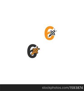 Number 6 bee icon  creative design logo illustration