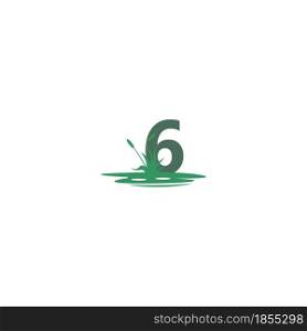 Number 6 behind puddles and grass template illustration