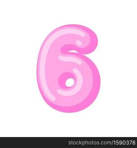 Number 6 candy font. Caramel alphabet six. lollipop lettering. Sweet ABC sign