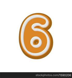 Number 6 Gingerbread font. Peppermint honey-cake ABC six. Cookies alphabet. Lettering biscuit
