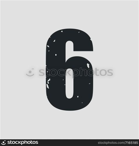 Number 6 grunge style simple design. Vector eps10