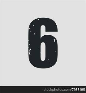 Number 6 grunge style simple design. Vector eps10