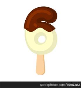 Number 6 Ice Cream font. Popsicle alphabet six. Cold Sweet lettering. dessert sign ABC