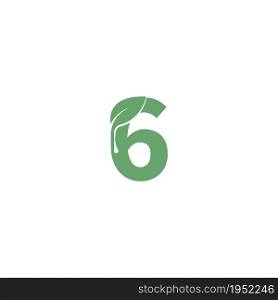 Number 6 icon leaf design concept template vector