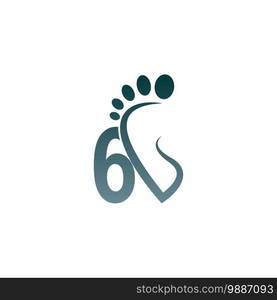 Number 6 icon logo combined with footprint icon design template