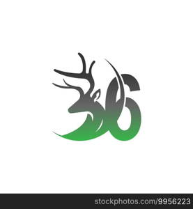 Number 6 icon logo with deer illustration design vector