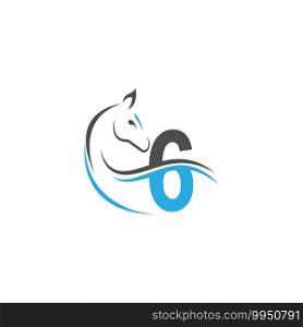 Number 6 icon logo with horse illustration design vector