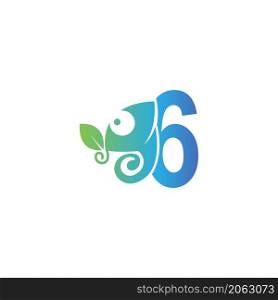 Number 6 icon with chameleon logo design template vector